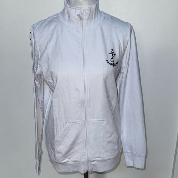 Sweaters - Cruisewear Couture White Traveler Jacket Cotton/Spandex Zipper Sweatshirt